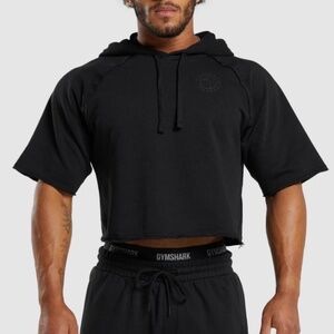 NEW Gymshark Legacy Short Sleeve Crop Hoodie Small Black